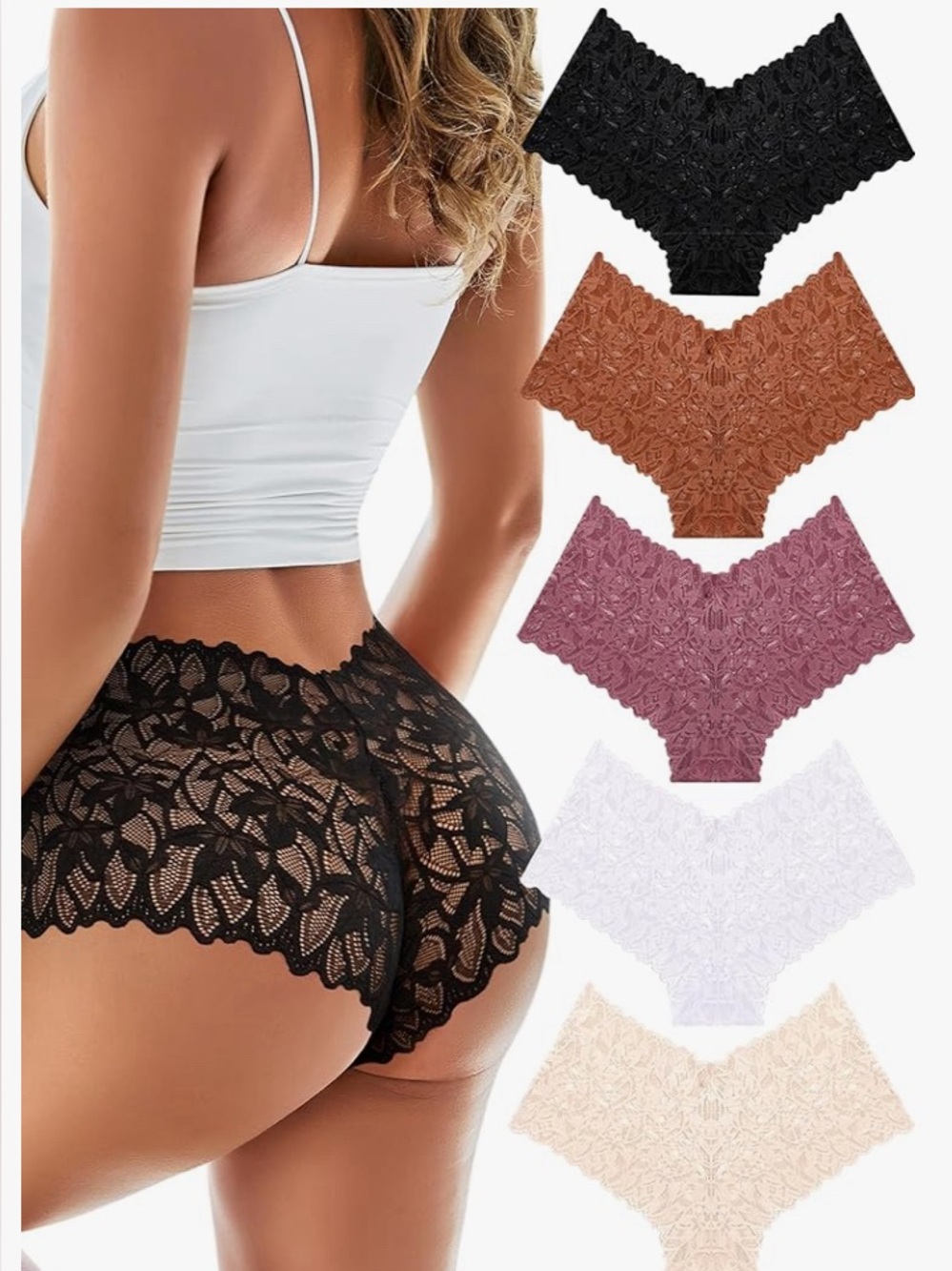 5-Piece Flirty Lace V-Top Cheeky Boy Short Cut Panties - NWOT